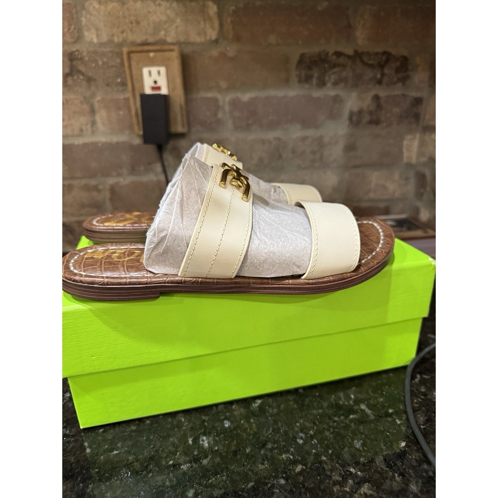 Sam Edelman Women's Gilles Flat Sandal Ivory Leather Size 8.5 Slide - Picture 4 of 13